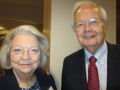 Bill Moyers poses with his wife Judith Suzanne Davidson.