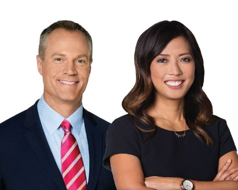 Chris Gailus poses a picture with co-host Sophie Lul.