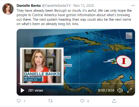 Danielle Banks works at the wather channel (TWC) as on-camera meteorologist