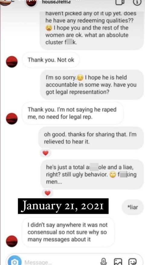 Instagram Screenshot of Armie Hammer rape accuser denying the accusation.